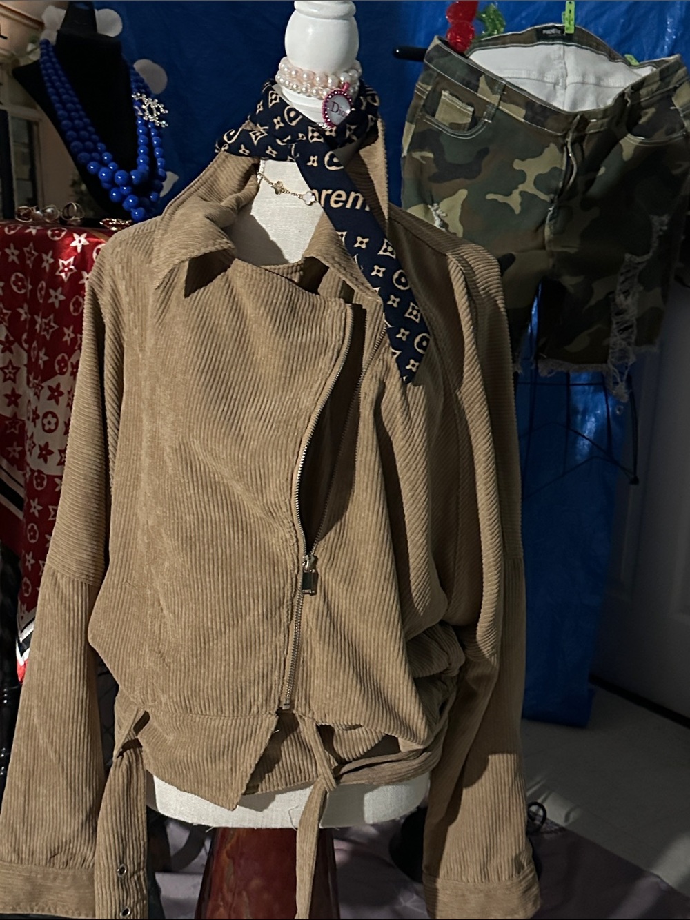 Corduroy Zip-Front Women's Jacket in Tan